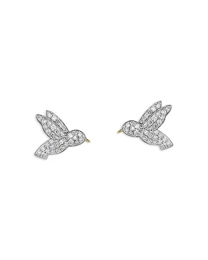 Phillips House Rhodium & 14K Gold Symphony Diamond Hummingbird Stud Earrings