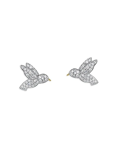 Phillips House Rhodium & 14K Gold Symphony Diamond Hummingbird Stud Earrings