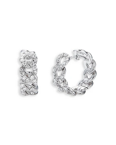 Zydo 18K White Gold Classic Chain Diamond Gourmette Hoop Earrings