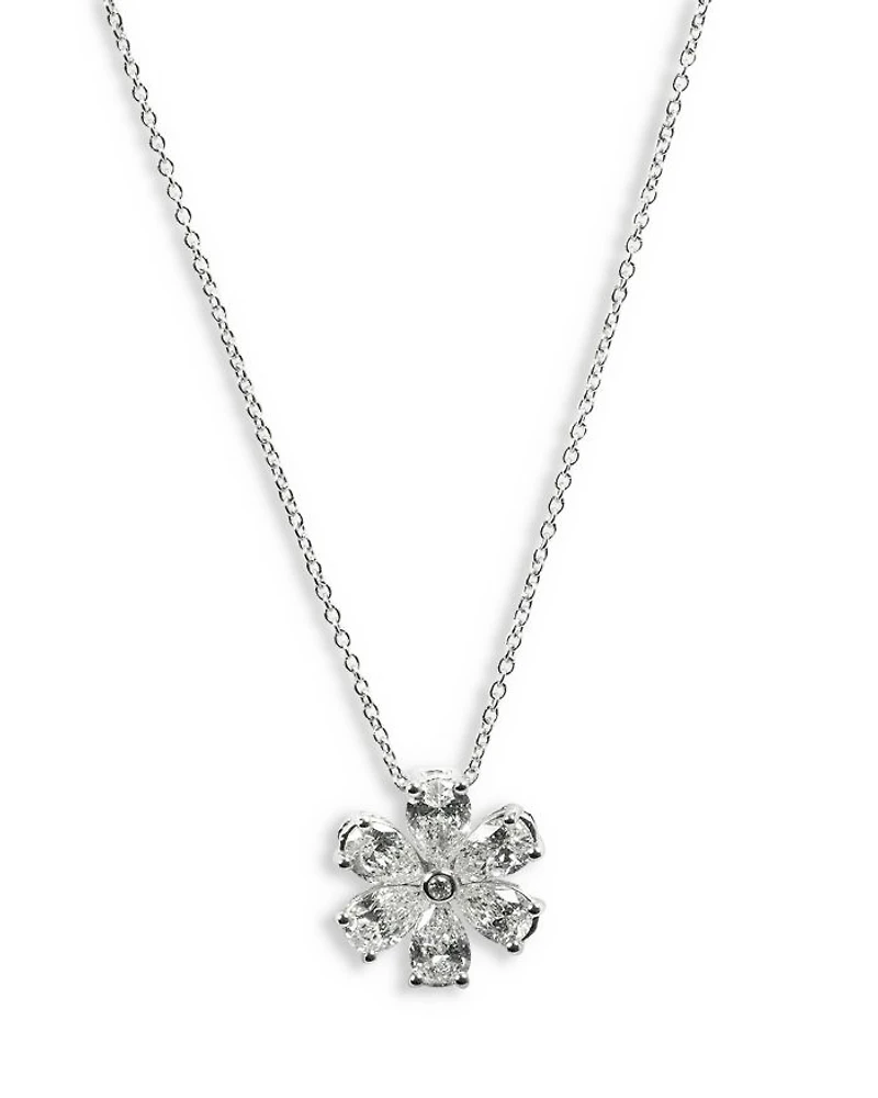 18K White Gold Luminal Diamond Flower Pendant Necklace, 16"