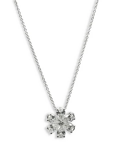 18K White Gold Luminal Diamond Flower Pendant Necklace, 16"
