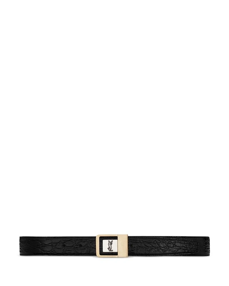 Female Buckle Belt Crocodile-Embossed Leather
