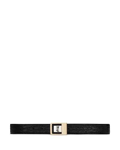 Female Buckle Belt Crocodile-Embossed Leather