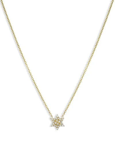 14K Yellow Gold Diamond Star of David Pendant Necklace, 16-18"