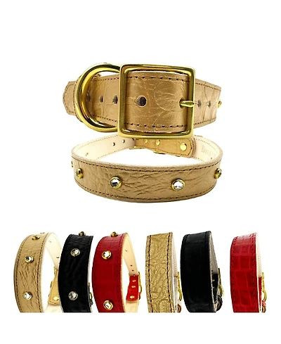 Bonne et Filou Crystal-Studded Croc Leather Dog Collar