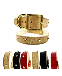 Bonne et Filou Crystal-Studded Croc Leather Dog Collar