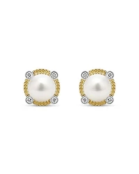 18K Yellow Gold & Sterling Silver Luna Cultured Freshwater Pearl & Diamond Stud Earrings