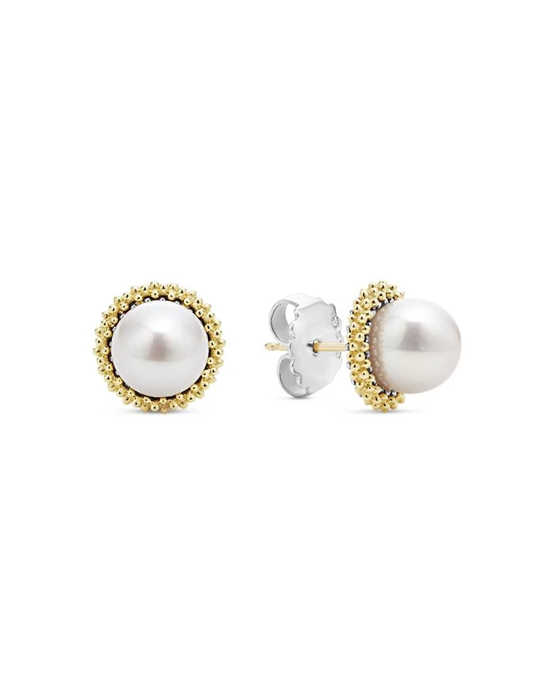 18K Yellow Gold & Sterling Silver Luna Cultured Freshwater Pearl Stud Earrings