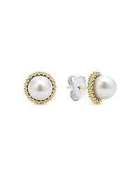 18K Yellow Gold & Sterling Silver Luna Cultured Freshwater Pearl Stud Earrings