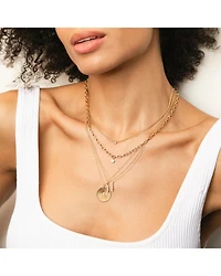 14K Yellow Gold Bezel Diamonds Curb Chain Pendant Necklace, 14"-16"