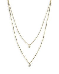 14K Yellow Gold Diamond Princess & Round Layered Pendant Necklace, 16-18"