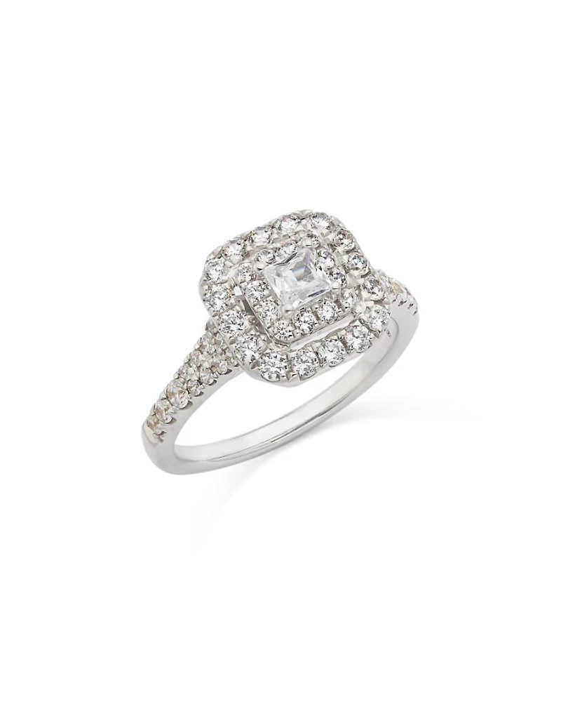 Diamond Princess & Round  Double Halo Ring in 14K White Gold, 1.0 tcw