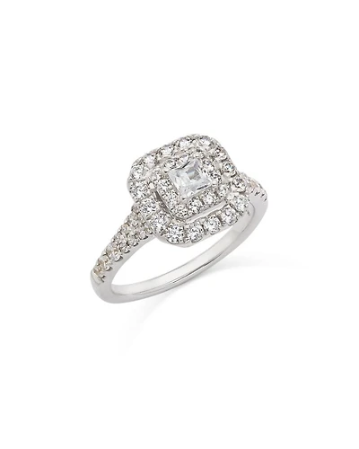 Diamond Princess & Round  Double Halo Ring in 14K White Gold, 1.0 tcw