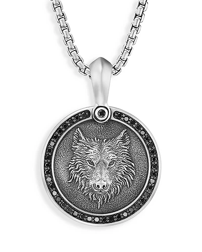 David Yurman Men's Sterling Silver Petrvs Black Diamond Wolf Amulet