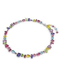 Gema Asymmetric Mixed Cut Crystal Necklace in Rhodium Plated, 14"