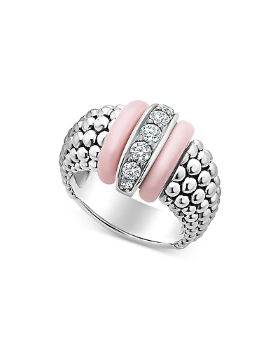 Lagos Sterling Silver Pink Caviar Diamond & Pink Ceramic Bead Statement Ring