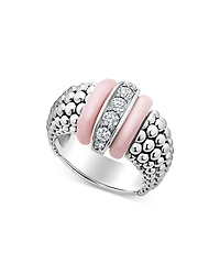 Lagos Sterling Silver Pink Caviar Diamond & Pink Ceramic Bead Statement Ring