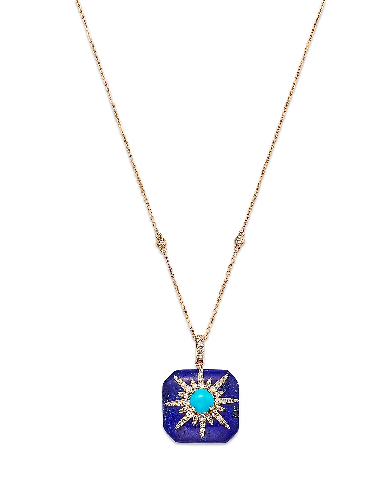 Bloomingdale's Fine Collection Lapis, Turquoise, & Diamond Starburst Pendant Necklace