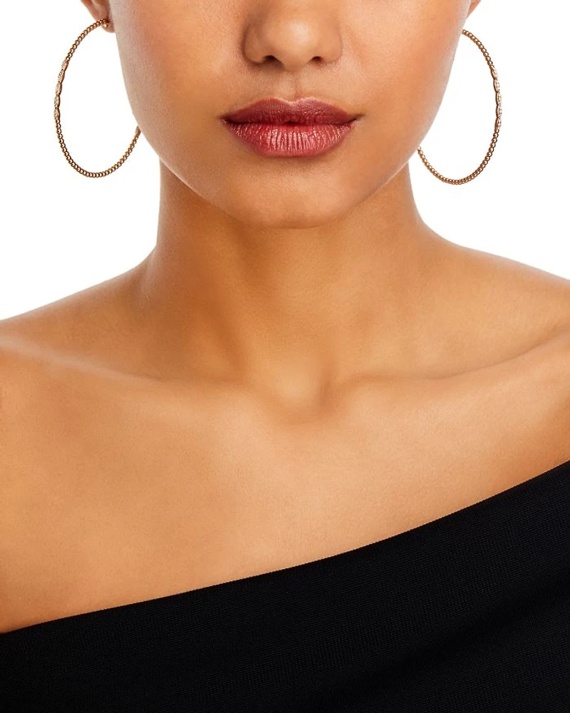 Diamond & Polished Bead Large Hoop Earrings in 14K Yellow Gold, 0.50 tcw