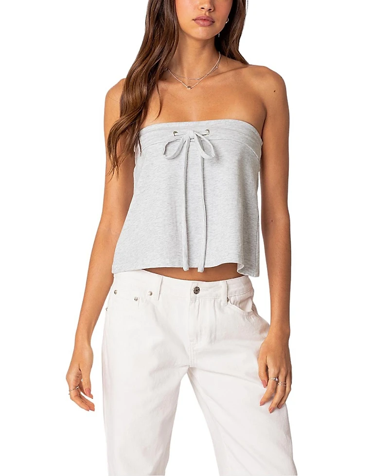 Edikted Caroline Tie Front Strapless Top