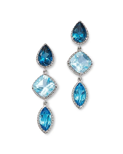 Bloomingdale's Fine Collection Blue Topaz & Diamond Halo Triple Drop Earrings
