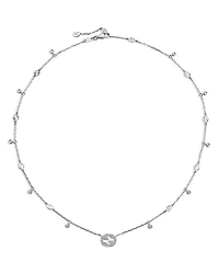 18K White Gold Interlocking G Diamond Dangle Pendant Necklace, 15-16.5"