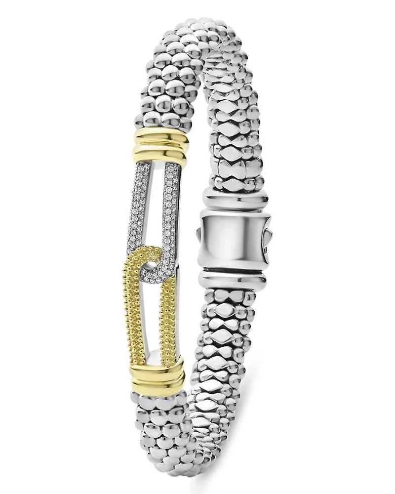 18K Yellow Gold & Sterling Silver Caviar Lux Diamond Interlocking Loop Bead Clip Bracelet - Exclusive