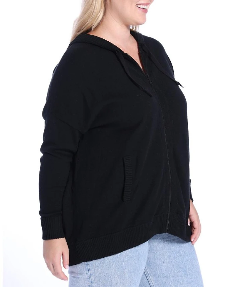 Plus V-neck Cashmere Zip Hoodie