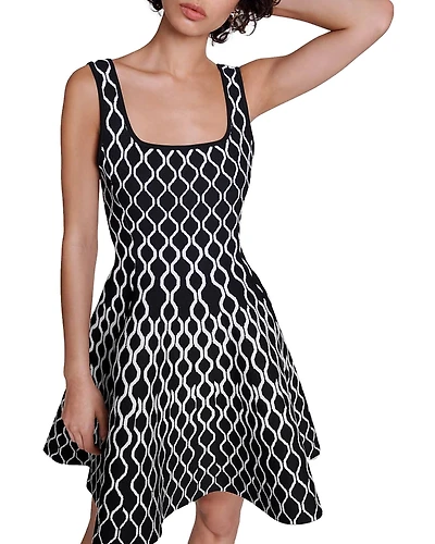 Maje Russel Graphic Knit Skater Dress