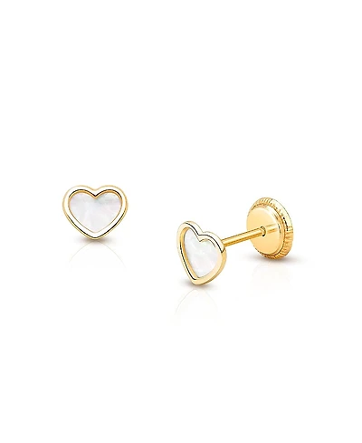 Tiny Blessings Girls' 14K Gold Genuine Love Mother of Pearl Heart Studs - Baby, Little Kid, Big Kid