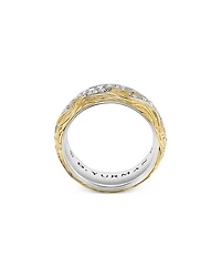 Men's Waves Band Ring in Sterling Silver with 18K Yellow Gold with Diamonds, 8.7mm