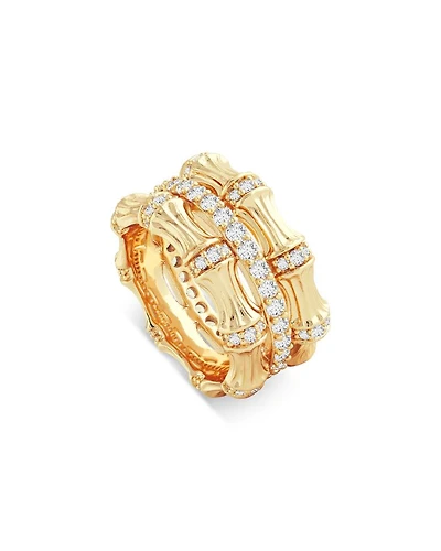Sculpted Bamboo Stack Ring 18K Gold Plated