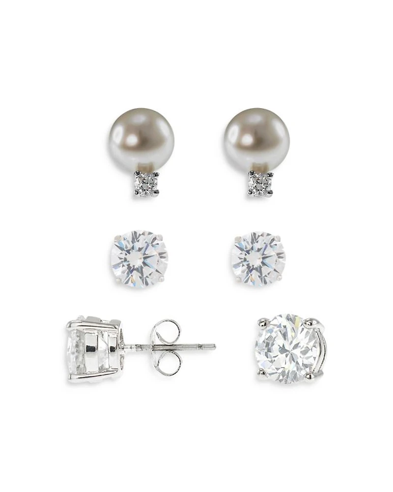 Cubic Zirconia & Cultured Freshwater Pearl Stud Earring Set