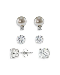 Cubic Zirconia & Cultured Freshwater Pearl Stud Earring Set