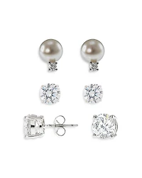Cz By Kenneth Jay Lane Cubic Zirconia & Cultured Freshwater Pearl Stud Earring Set