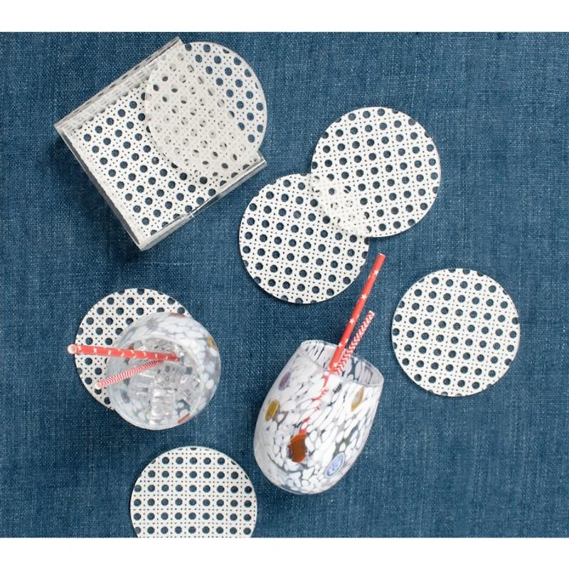 Reed Coasters in White and Caddy, Set of 6