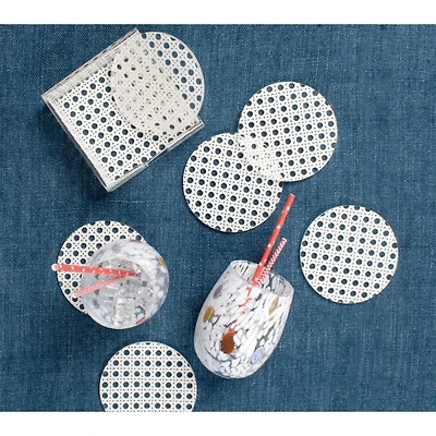 Reed Coasters in White and Caddy, Set of 6