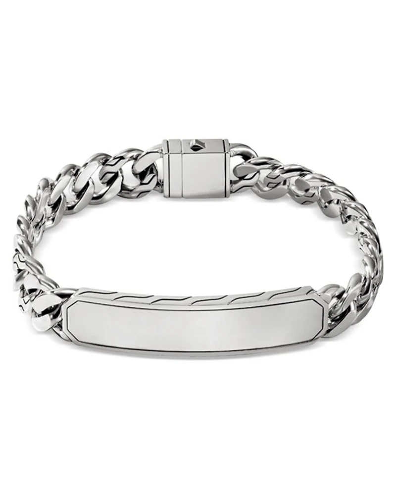 Men's Sterling Silver Carved Chain ID Plate Curb Link Bracelet