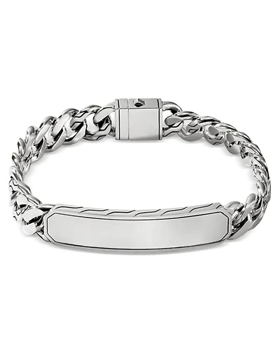 Men's Sterling Silver Carved Chain ID Plate Curb Link Bracelet