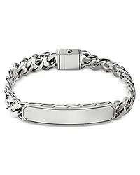 Men's Sterling Silver Carved Chain ID Plate Curb Link Bracelet