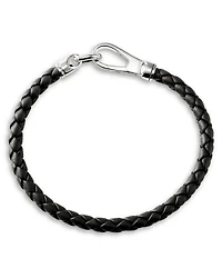 Men's Silver Woven Leather Hook Clasp Bracelet