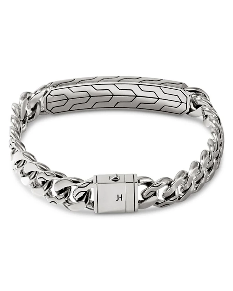 Men's Sterling Silver Carved Chain ID Plate Curb Link Bracelet
