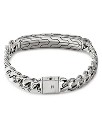 Men's Sterling Silver Carved Chain ID Plate Curb Link Bracelet