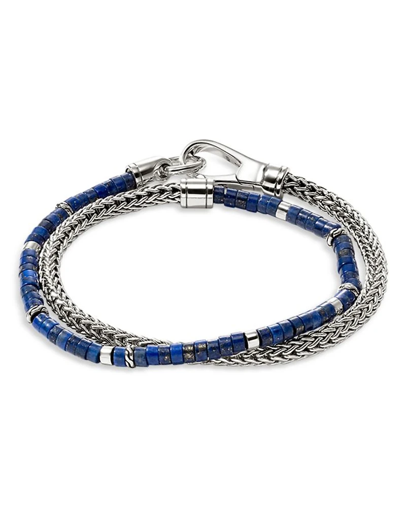 Sterling Silver Heishi Lapis Lazuli Beaded Double Wrap Bracelet