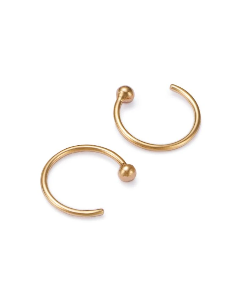 14K Yellow Gold Simple Gold Tiny Ball Reverse Huggie Hoop Earrings