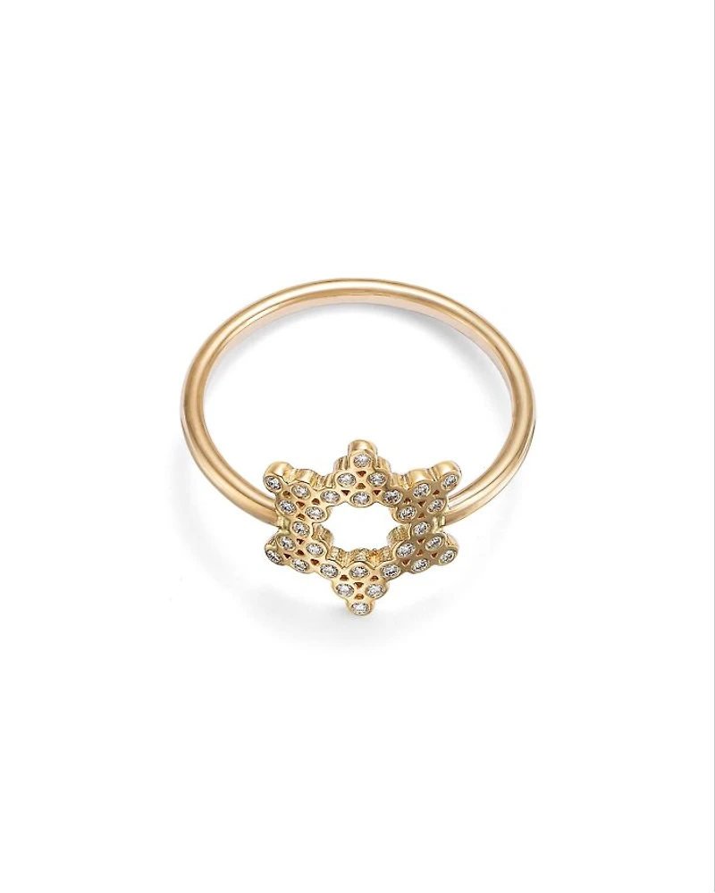 14K Yellow Gold Small Diamond Bezel Star of David Ring, 0.15 tcw