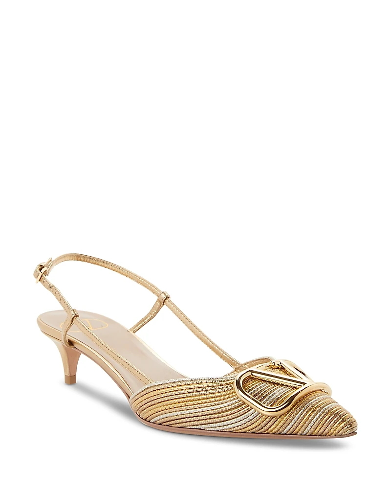 Valentino Garavani Women's Pointed Toe Logo Kitten Heel Slingback Pumps
