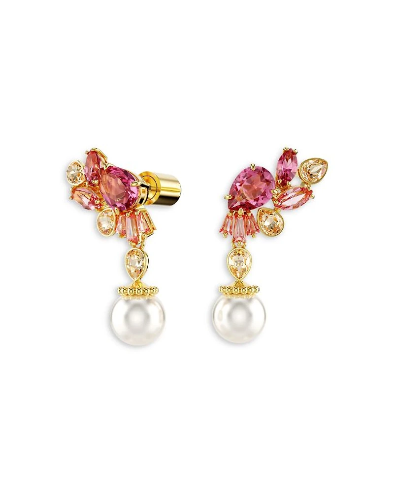 Gema Sakura Imitation Pearl & Crystal Mixed Cut Drop Earrings
