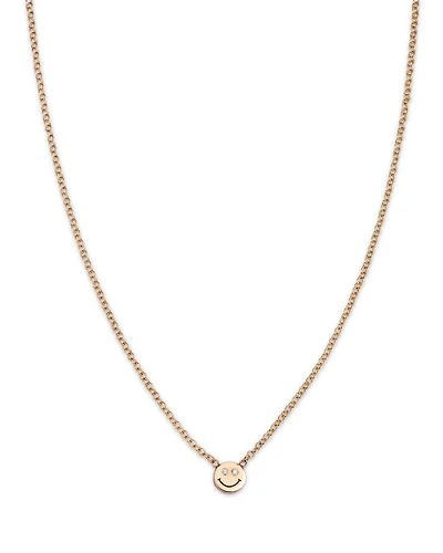 14K Yellow Gold Itty Bitty Smiley Face Diamond Eyes Pendant Necklace, 16"
