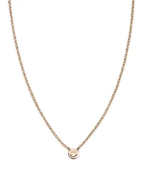 14K Yellow Gold Itty Bitty Smiley Face Diamond Eyes Pendant Necklace, 16"